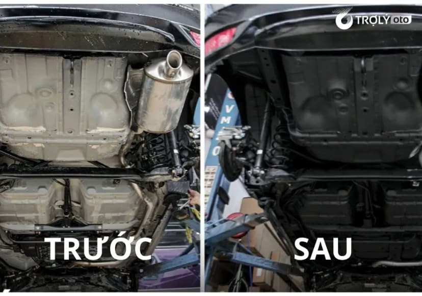 Hình ảnh trước và sau khi sơn phủ gầm xe ô tô