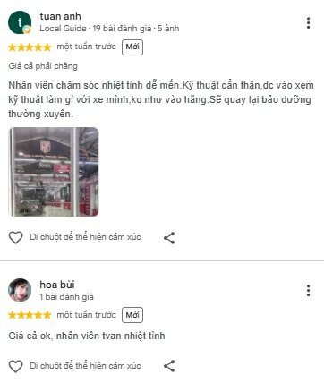 Hà Thành Garage nhận được nhiều phản hồi 5 sao từ các chủ xe