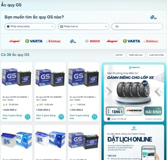 Đặt lịch thay ắc quy GS chính hãng, nhanh chóng trên ứng dụng TROLYoto