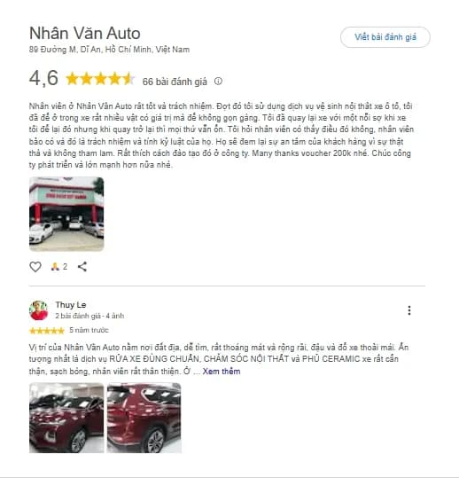 Đánh giá tốt và hình ảnh thực tế từ khách hàng trải nghiệm dịch vụ tại Nhân Văn Auto