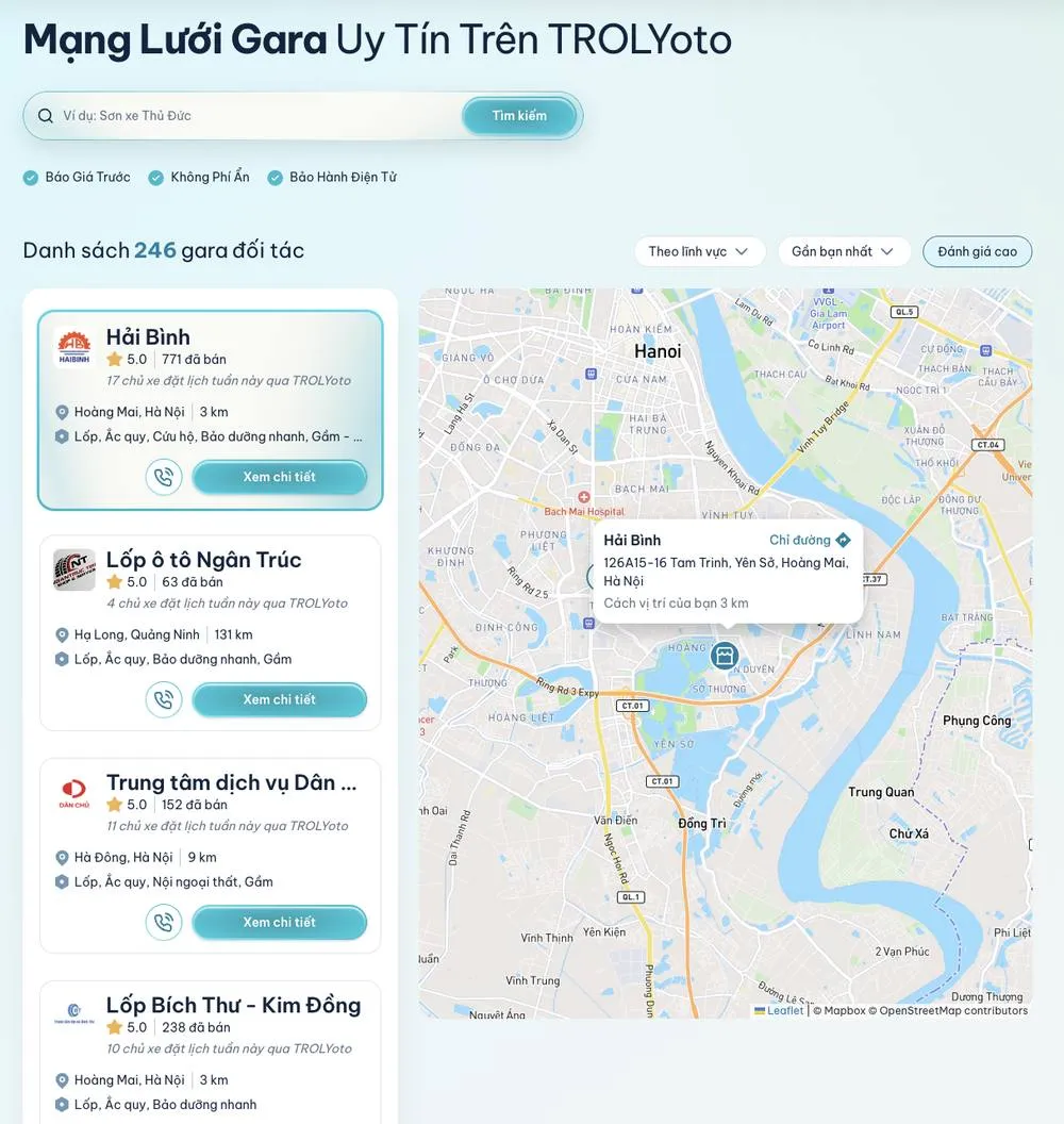 TROLYoto kết nối chủ xe với mạng lưới gara, đại lý uy tín trên toàn quốc